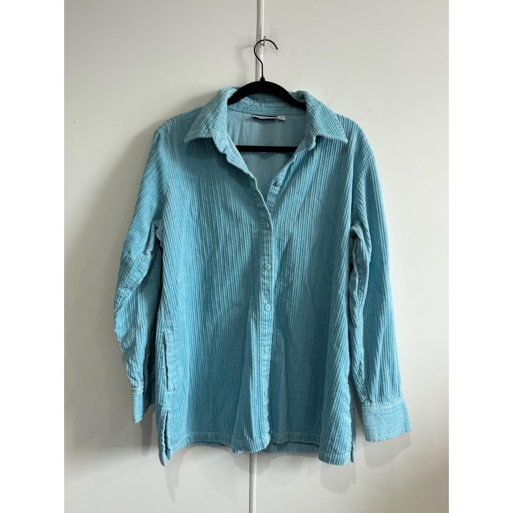 VTG Croft‎ & Barrow Shirt Womens Large Blue Corduroy Button Up Tunic Top Casual